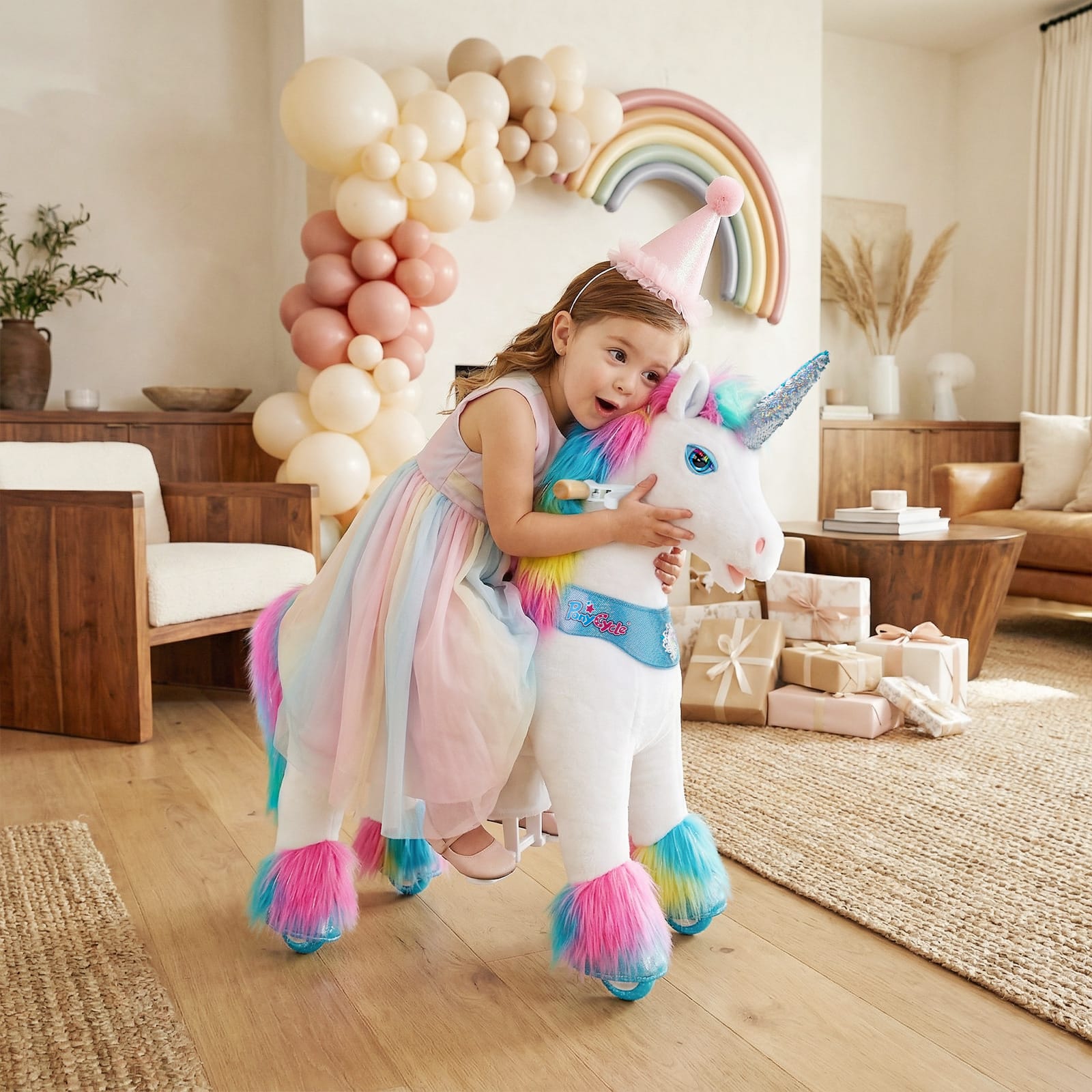 Rainbow Unicorn Ride-On Toy - Age 3–4
