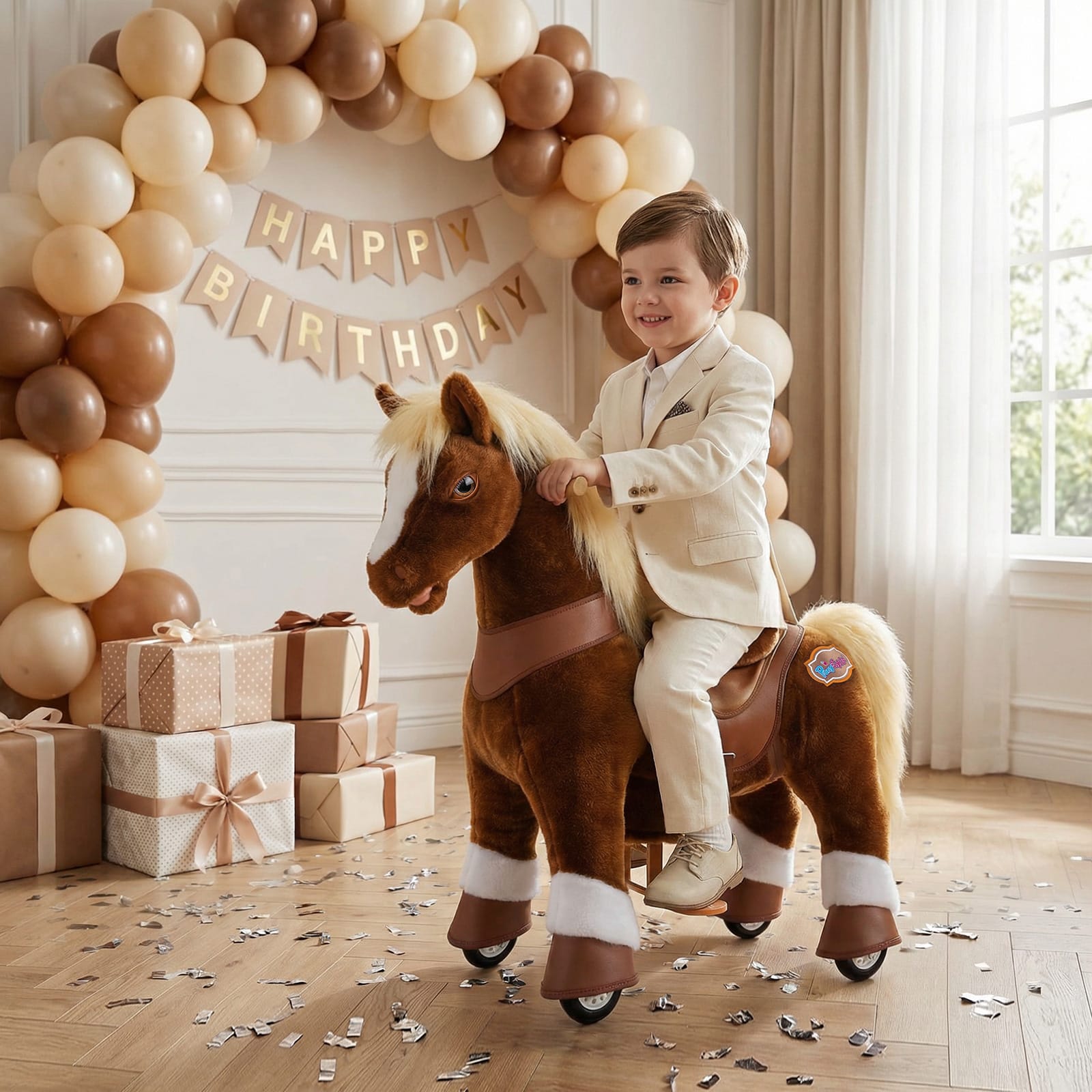 Brown Horse Ride-On Toy - Age 3–4