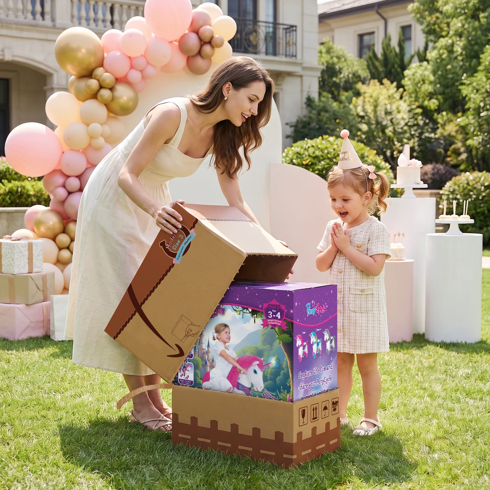 Rainbow Unicorn Ride-On Toy - Age 3–4