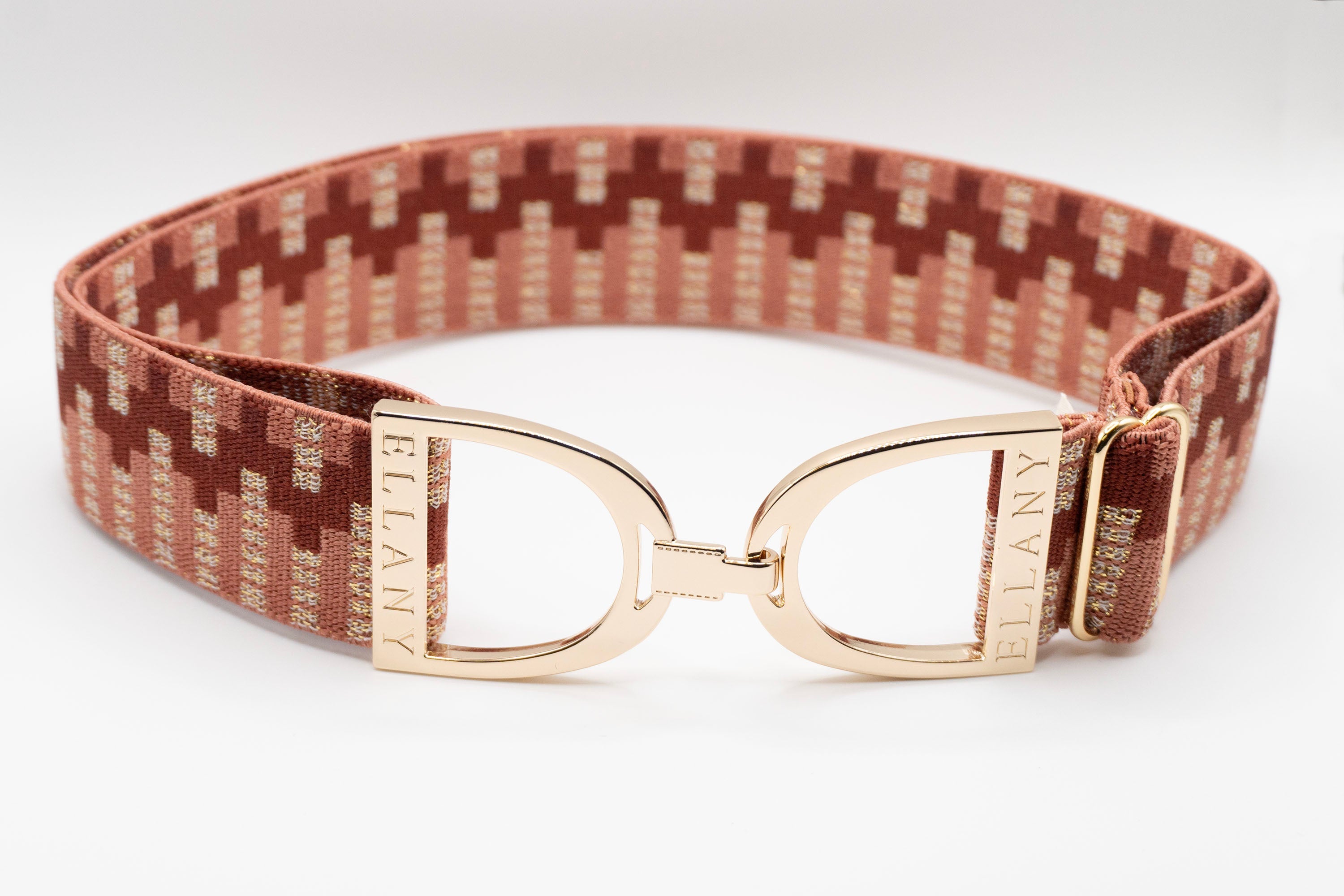 1.5" Elastic Belt - Rose Lyndon w/Gold Stirrup