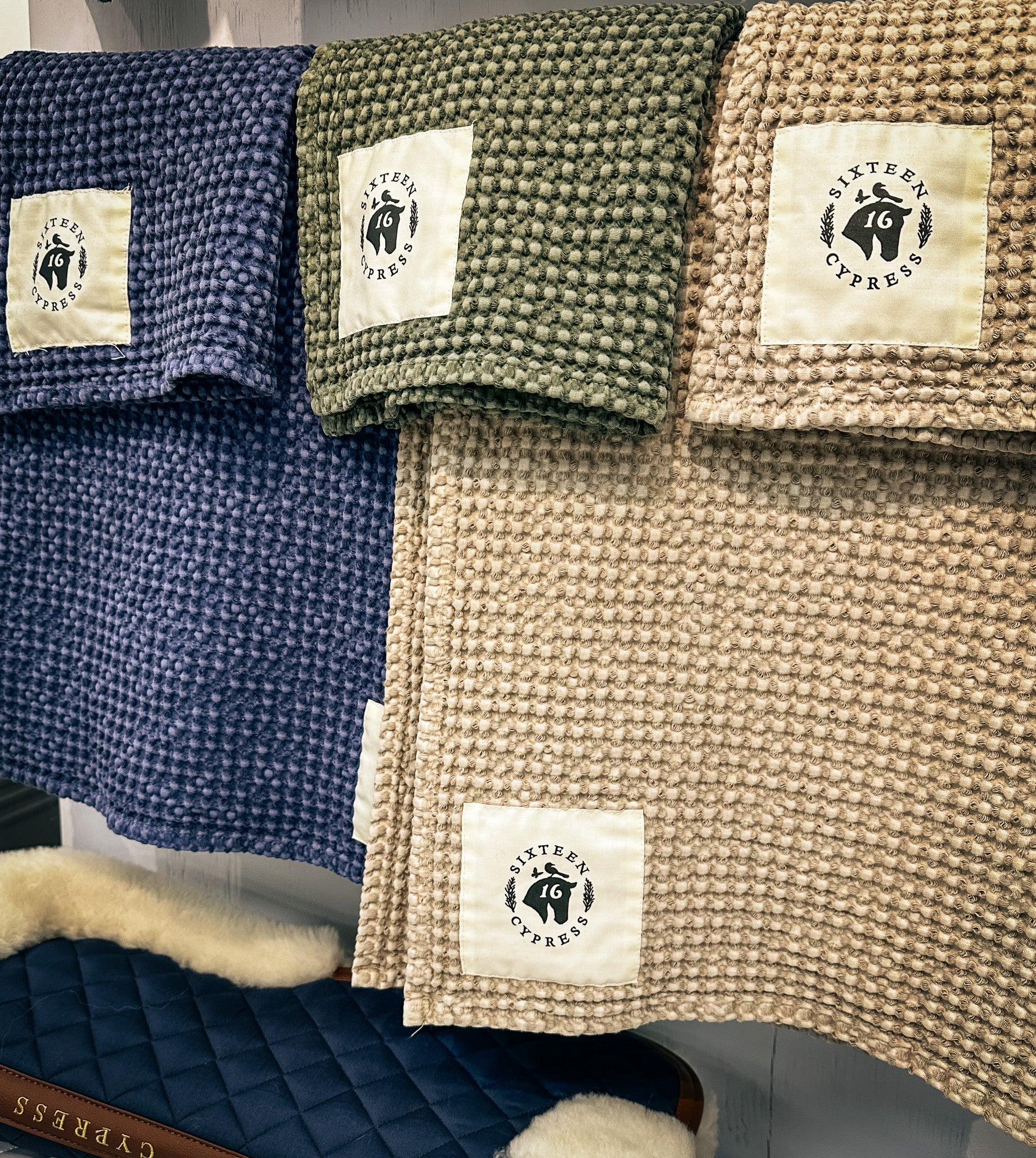 Cotton Waffle Stable Towel -Indigo - Equine Exchange Tack Shop