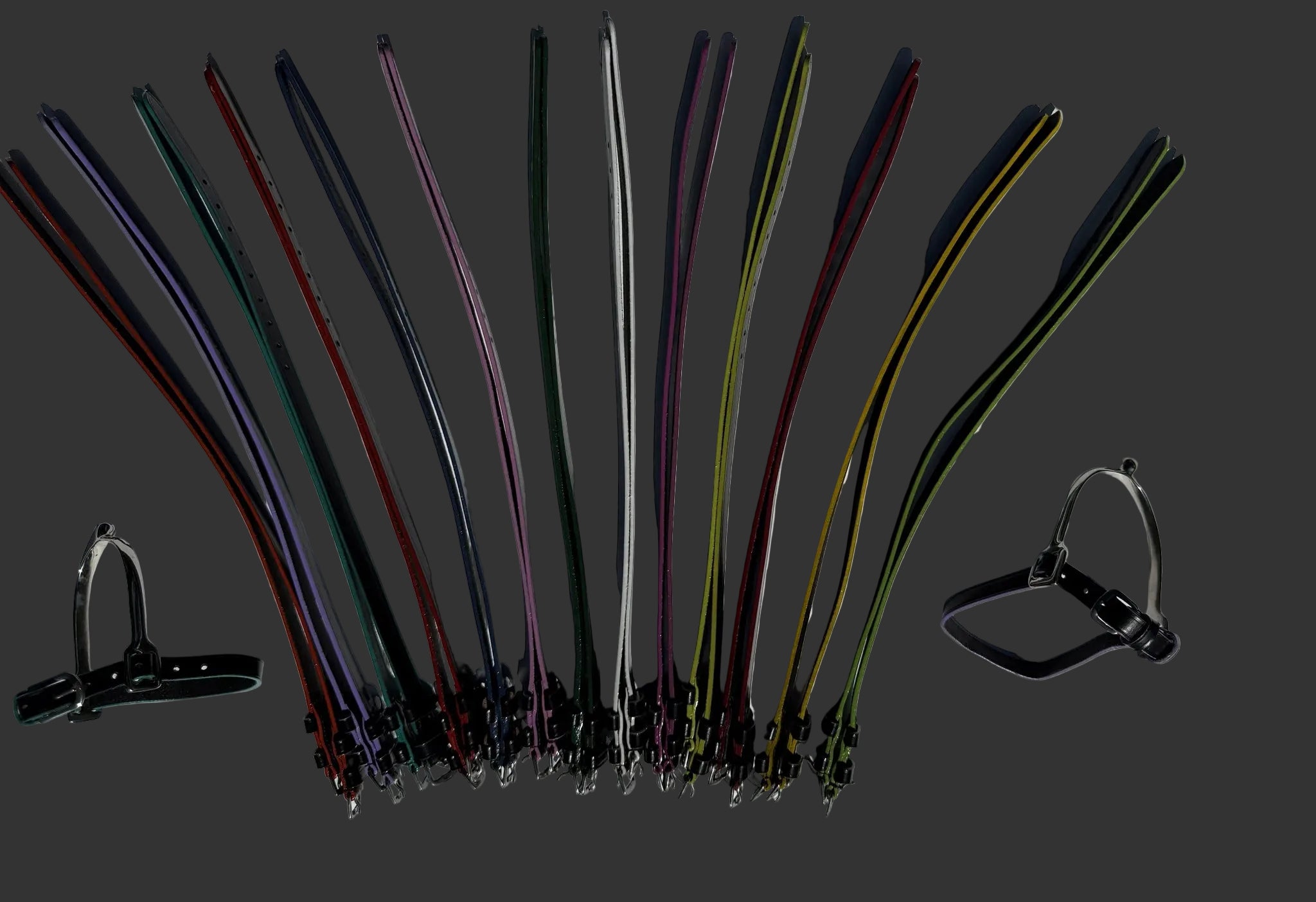 array of colored spur straps