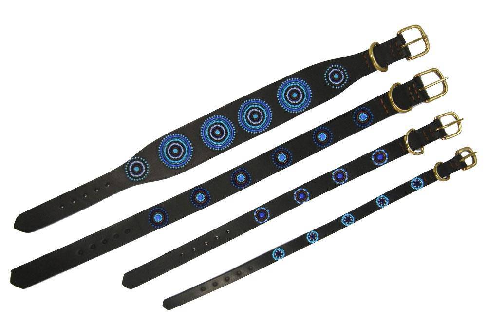 "Blue/Brown Circles" Beaded Dog Collar - Equine Exchange Tack Shop