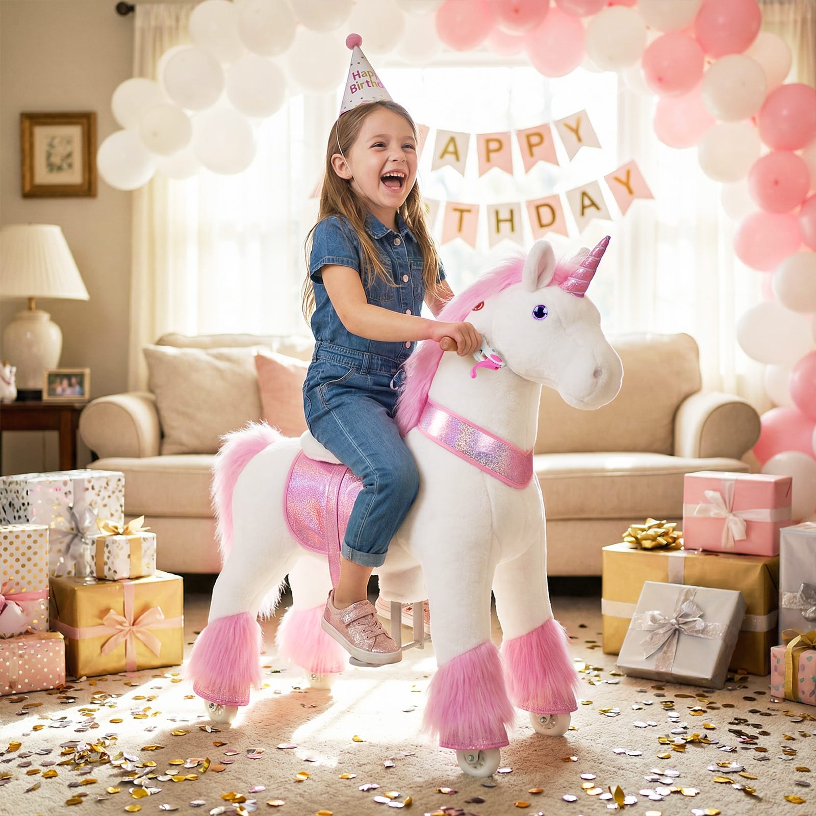 Pink Unicorn Ride-On Toy - Age 4–7