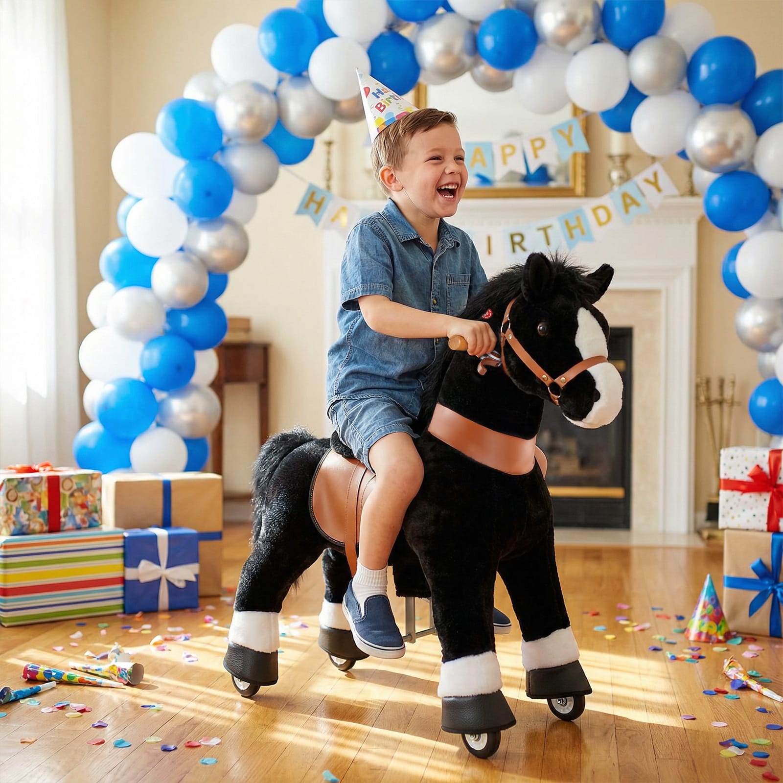 Black Horse Ride-On Toy - Age 4–7