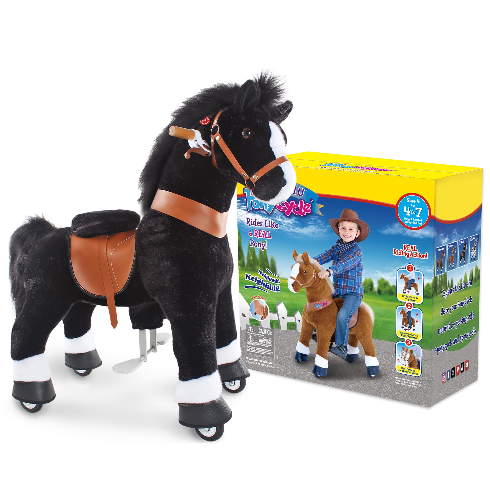 Black Horse Ride-On Toy - Age 4–7