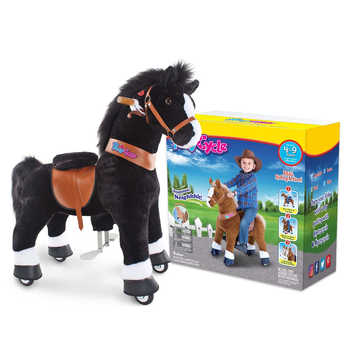 Black Horse Ride-On Toy - Age 4–7