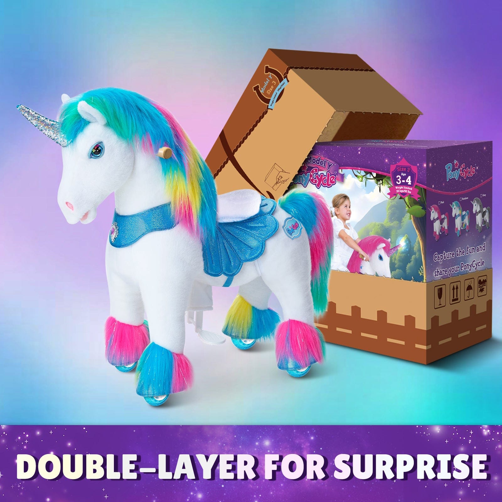 Rainbow Unicorn Ride-On Toy - Age 3–4  