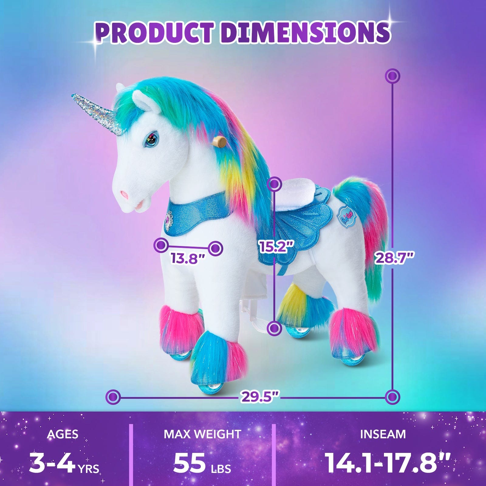 Rainbow Unicorn Ride-On Toy - Age 3–4  