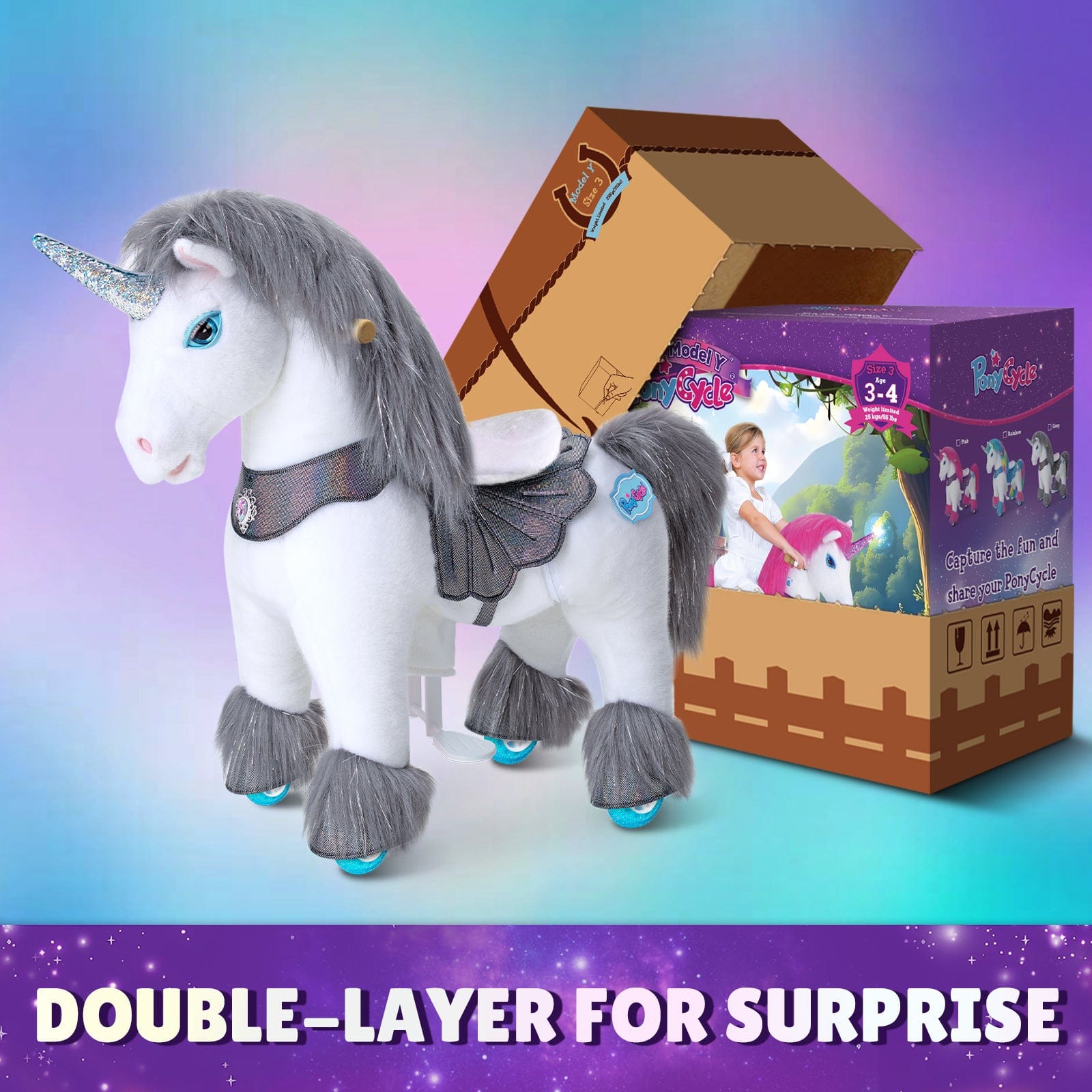 Model Y® Unicorn Ride-On Toy Age 3–4 – Grey  