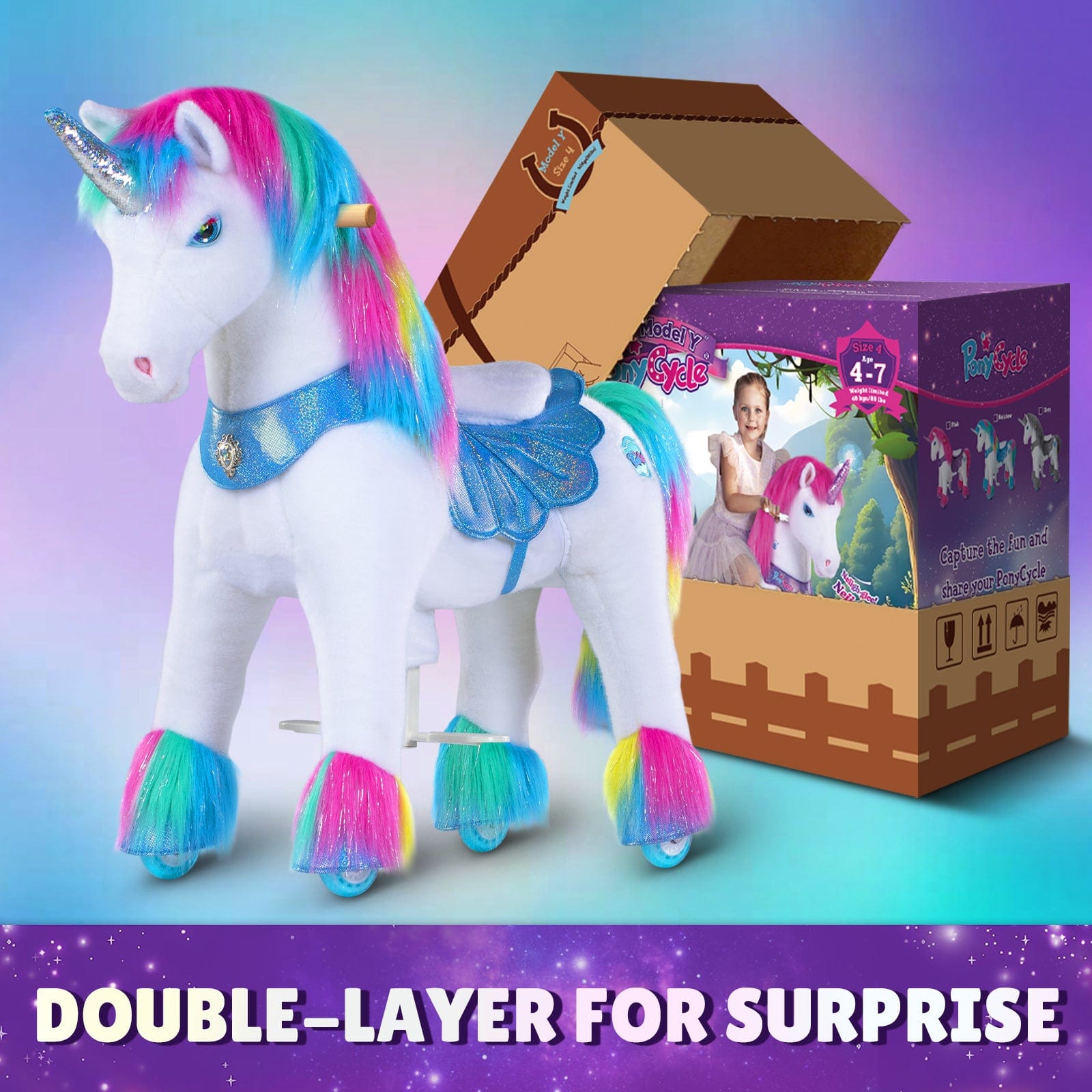 Model Y® Unicorn Ride-On Toy Age 4–7 – Rainbow  