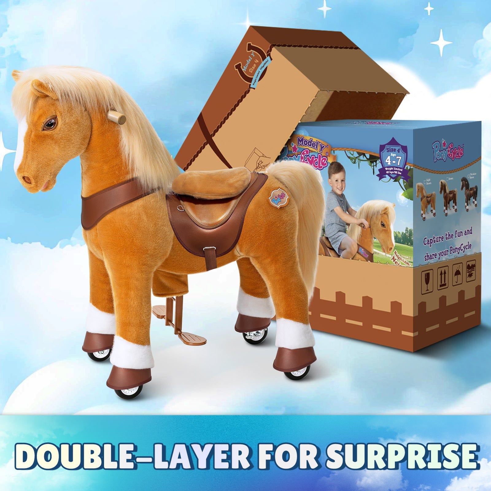 Model Y® Horse Ride-On Toy Age 4–7 – Light Brown  