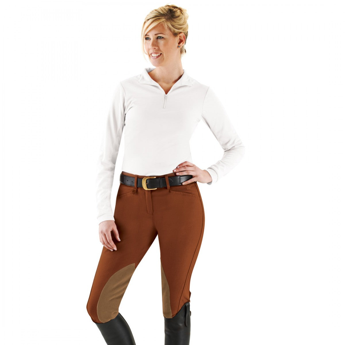Ovation® EuroWeave DX™ Taylored™ Front Zip Knee Patch Euro Seat Breeches- Ladies'