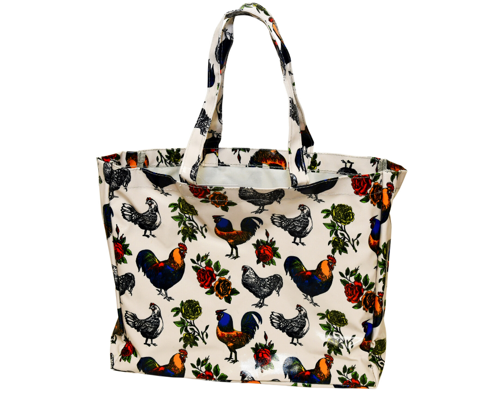 Fluffy Layers PVC Tote Bags (rooster & roses)