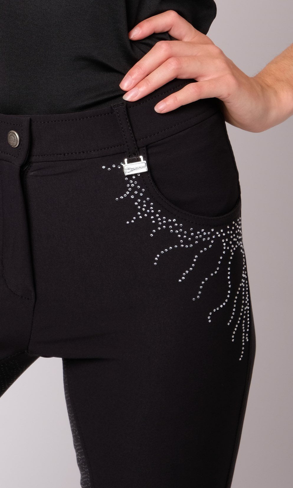 Montar Femke Yati Normalwaist Crystal Lians - Black, Fullgrip - Equine Exchange Tack Shop